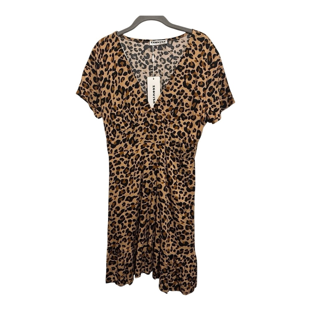 NEW ECOWISH Mini Dress Women's Large Leopard Print Brown Black Mobwife Party